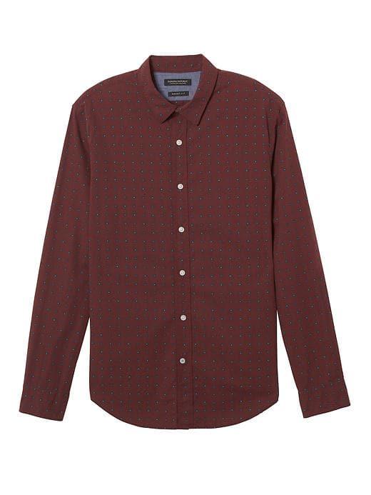 Banana Republic Mens Grant Slim Fit Custom Wash Print Shirt - Brick