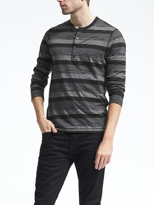 Banana Republic Mens Stripe Two In One Henley - Black