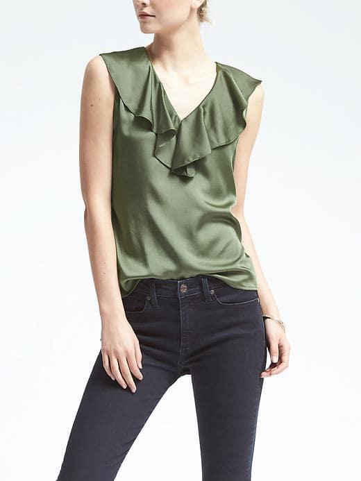 Banana Republic Ruffle Collar Top - Kale Green