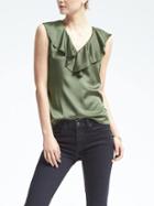 Banana Republic Ruffle Collar Top - Kale Green