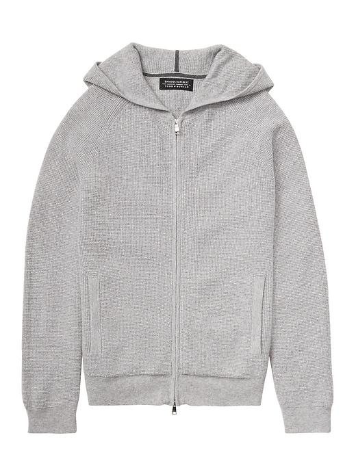 Banana Republic Mens Todd & Duncan Waffle-knit Full-zip Sweater Hoodie Asphalt Size S