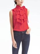 Banana Republic Tie Neck Ruffle Shell - Red