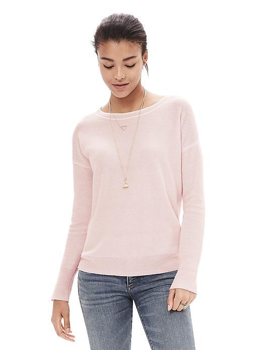 Banana Republic Womens Tipped Italian Cashmere Blend Honeycomb Sweater Size L - Blush