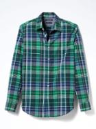 Banana Republic Mens Grant Fit Custom Wash Dark Plaid Shirt - Green