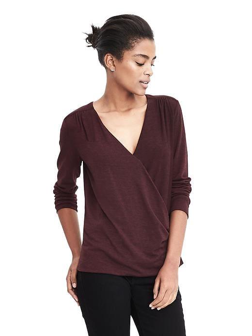 Banana Republic Womens Long Sleeve Wrap Top - Burgundy