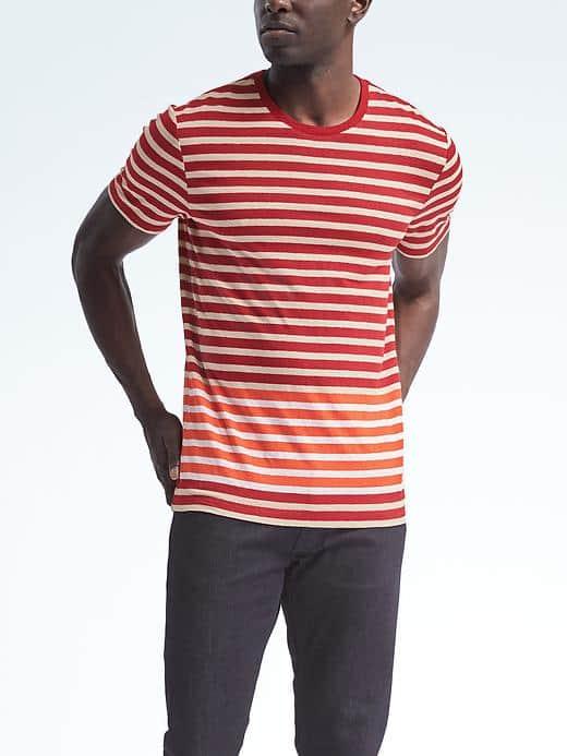 Banana Republic Mens Linen Stretch Bottom Stripe Tee - Red