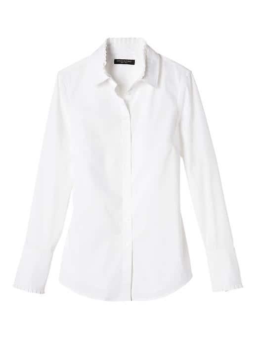 Banana Republic Womens Riley Fit Pleated Collar Shirt - White