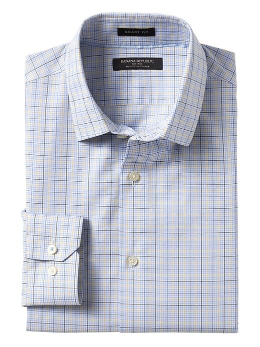 Banana Republic Mens Grant Slim Fit Non Iron Stretch Check Shirt - Honeycomb