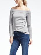 Banana Republic Womens Merino Off Shoulder Ribbed Sweater - Light Gray
