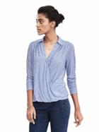 Banana Republic Womens Jersey Faux Wrap Shirt - Light Blue Heather