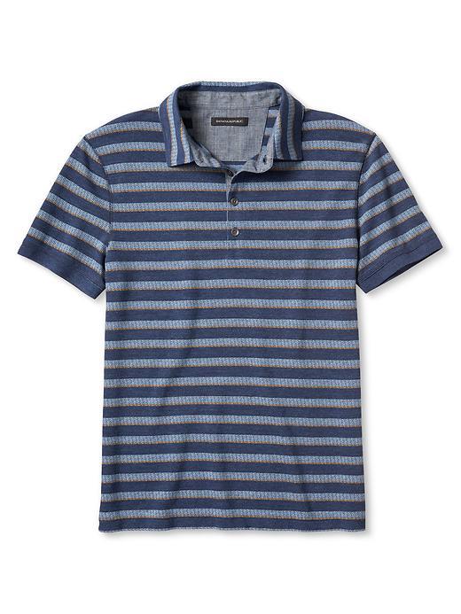 Banana Republic Mens Slim Stripe Heather Signature Pique Polo Size L Tall - Denim Heather