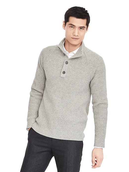 Banana Republic Mens Merino Rib Knit Sweater - Medium Gray Heather