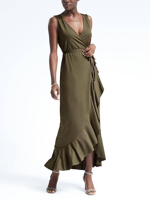 Banana Republic Womens Sleeveless Ruffle Wrap Knit Dress - Flight Jacket