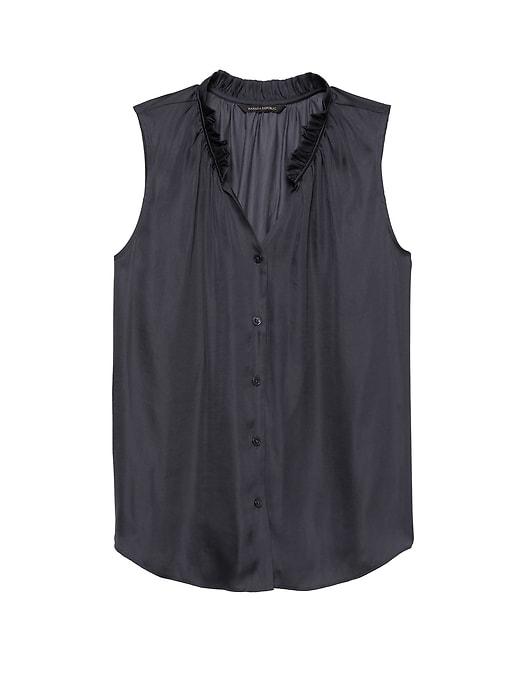 Banana Republic Womens Soft Satin Ruffle-neck Shirt Pacific Navy Size Xs