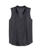 Banana Republic Womens Soft Satin Ruffle-neck Shirt Pacific Navy Size Xs
