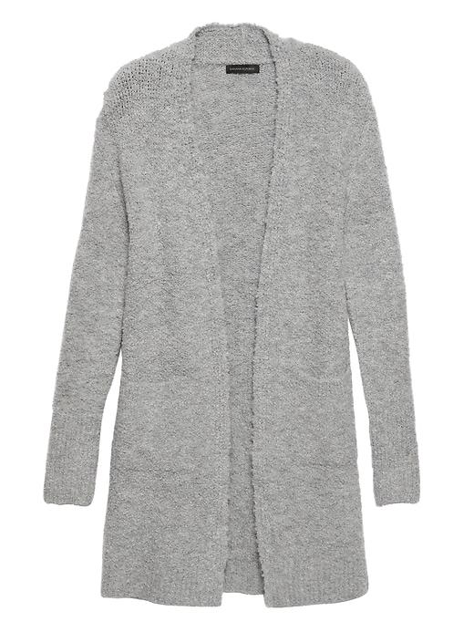 Banana Republic Womens Petite Boucl Duster Cardigan Sweater Medium Heather Gray Size L