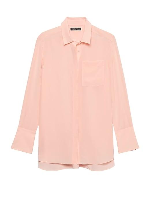Banana Republic Womens Parker Tunic-fit Washable Silk High-low Shirt Pink Blush Size Xs