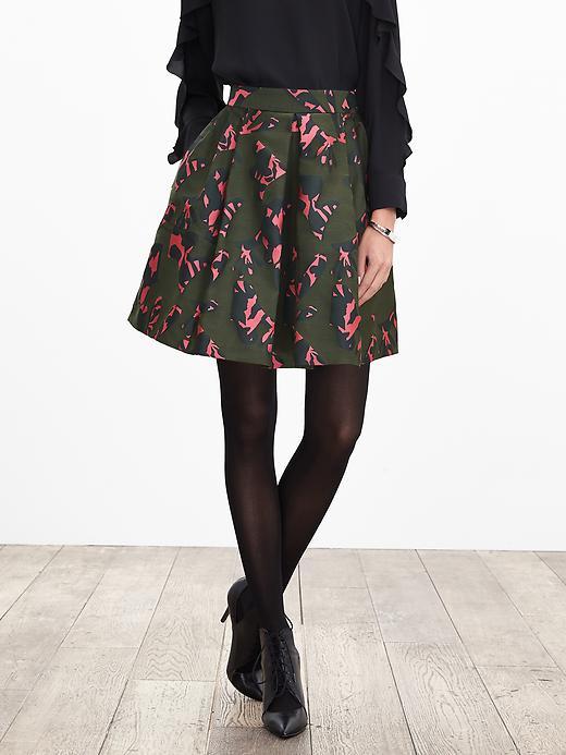 Banana Republic Womens Pieced Jacquard Fit And Flare Skirt Size 0 Petite - Pink Multi/black