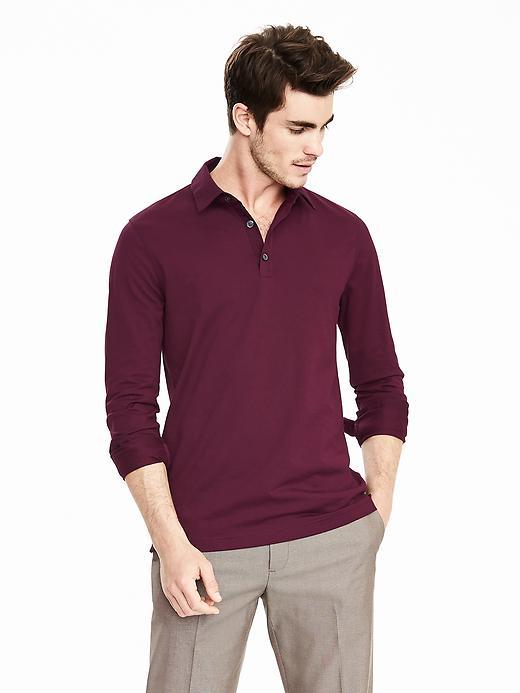 Banana Republic Mens Long Sleeve Performance Polo Size L Tall - Burgundy