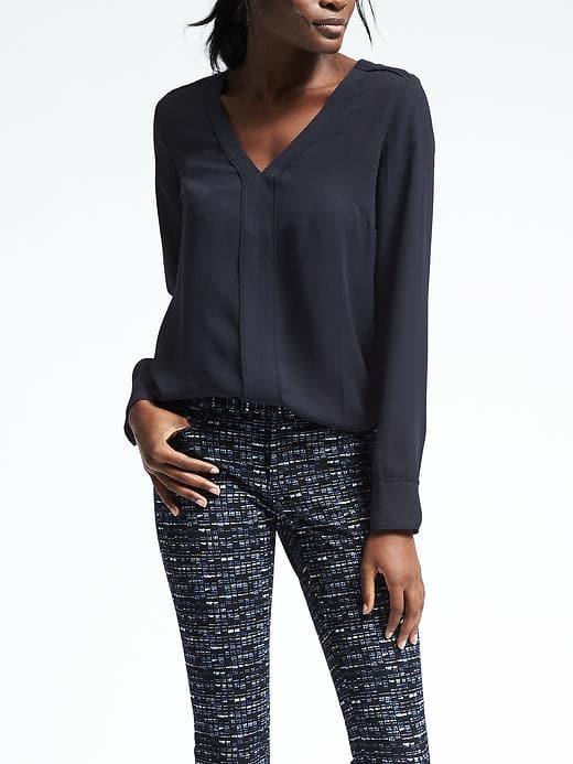 Banana Republic Womens Long Sleeve Pipe Edge Blouse - Preppy Navy