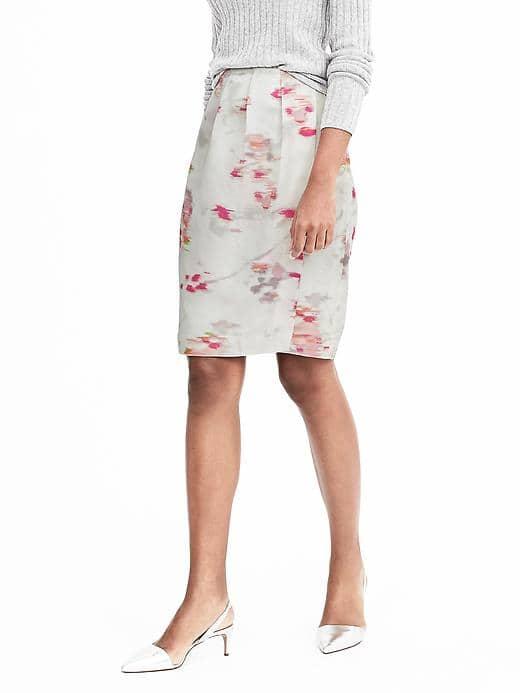 Banana Republic Womens White Side Pleat Pencil Skirt - Snow Day