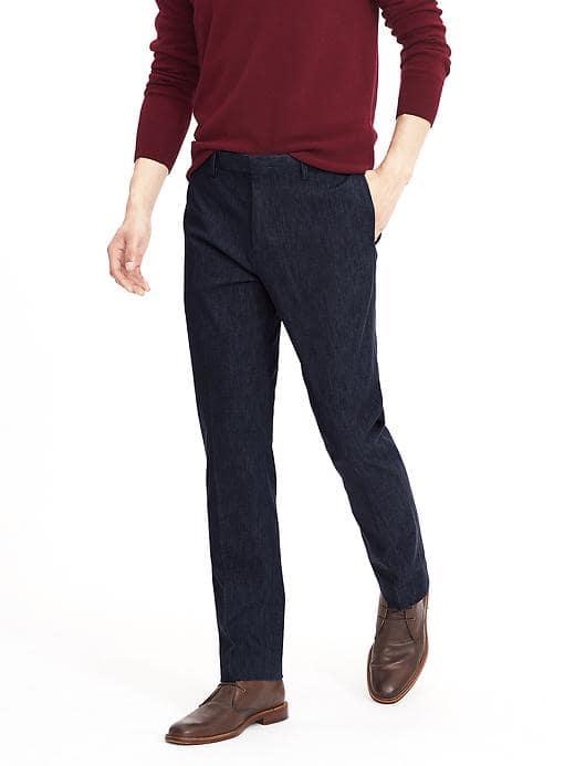 Banana Republic Mens Standard Fit Cotton Blend Dress Pant - Blue