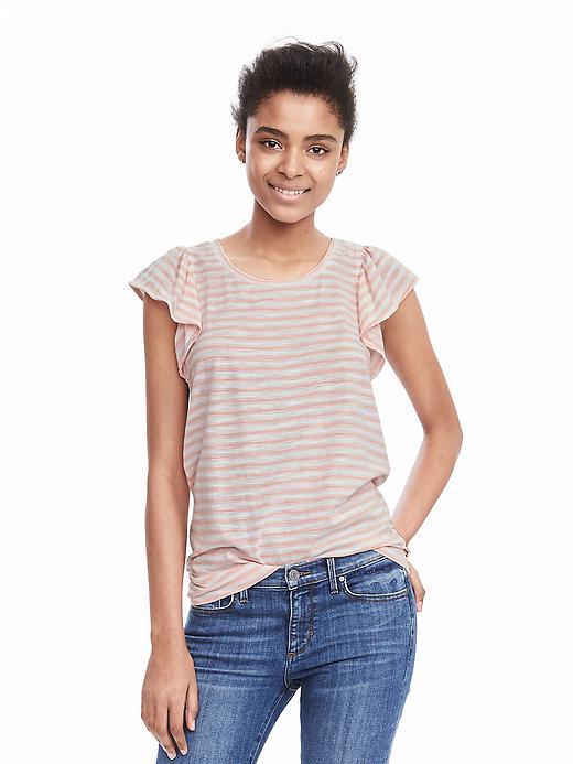Banana Republic Womens Short Sleeve Stripe Flutter Top Size L - Luminous Peach