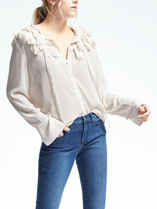 Banana Republic Lightweight Elsie Flutter Blouse - Snow Day