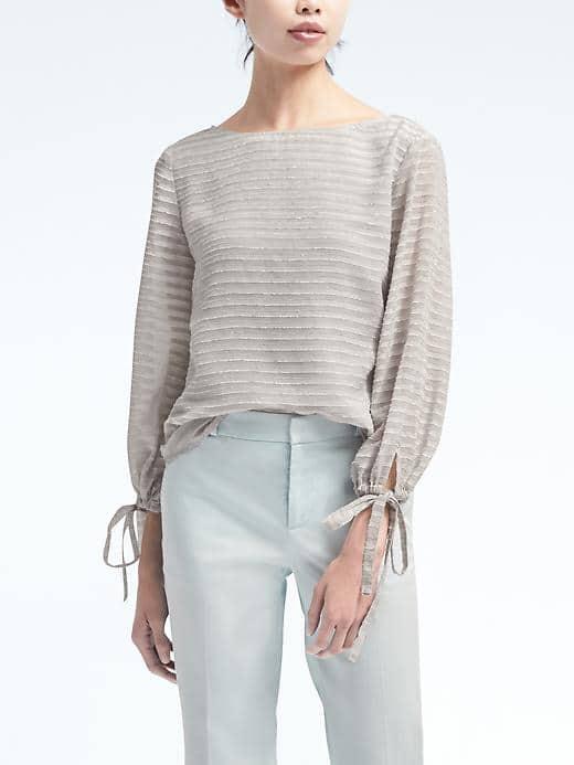Banana Republic Womens Easy Care Bow Sleeve Top - Silver Star