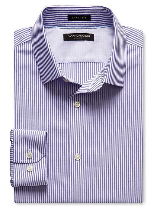 Banana Republic Mens Grant Fit Stripe Non Iron Shirt Size L Tall - Wild Geranium