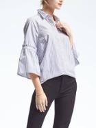 Banana Republic Womens Stripe Ruffle Bell Sleeve Shirt - Light Blue Stripe