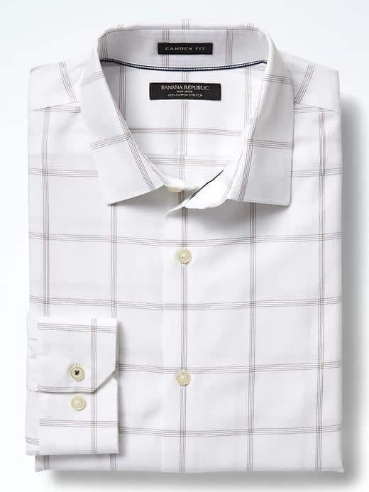 Banana Republic Mens Camden Fit Non Iron Grid Shirt - Bay Blue