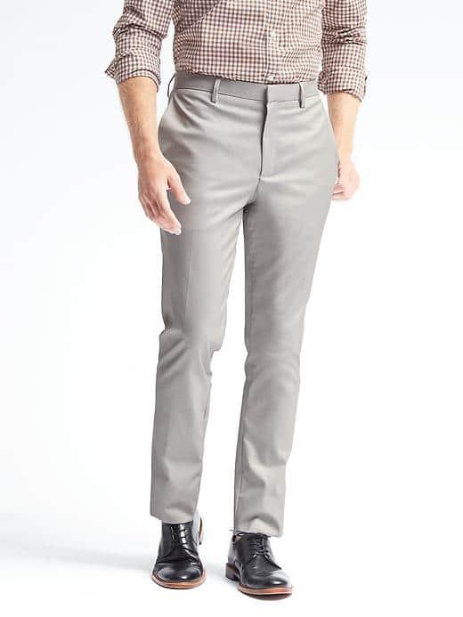 Banana Republic Mens Slim Gray Twill Non Iron Pant - Light Gray