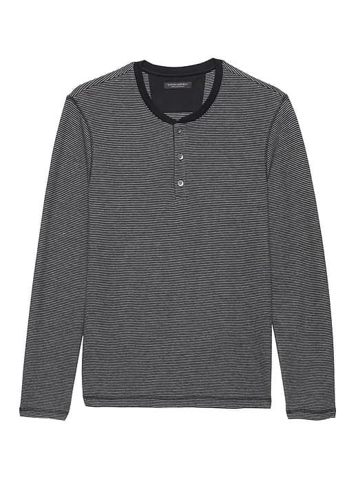 Banana Republic Mens Cotton-modal Waffle-knit Long-sleeve Henley T-shirt Black & Gray Size Xs