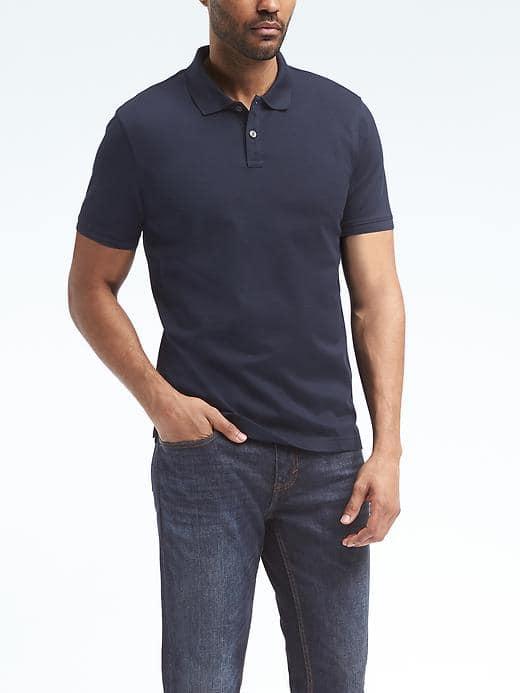 Banana Republic Mens Pique Mercerized Polo - Navy
