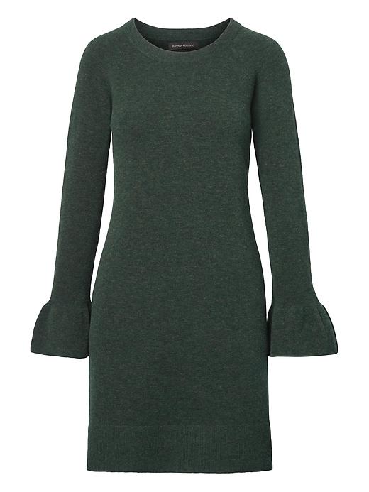 Banana Republic Womens Petite Ruffle-cuff Wool Blend Sweater Dress Olive Size M