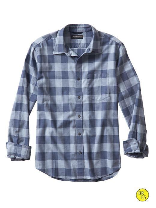 Banana Republic Factory Slim Fit Blue Buffalo Plaid Shirt - Blue Plaid
