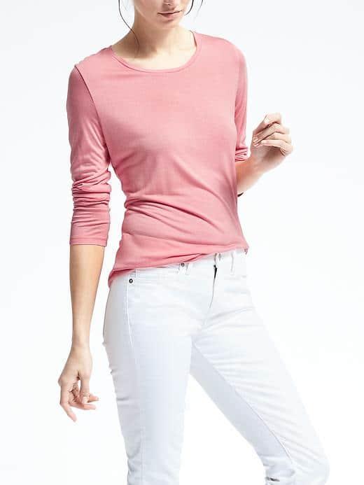 Banana Republic Womens Long Sleeve Modal Crew Tee - Coral Glory