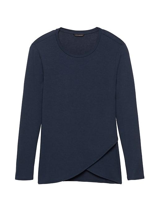 Banana Republic Womens Soft Sustainable Modal Cross-front Top Navy Size L