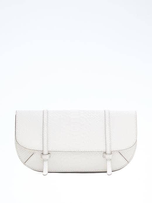 Banana Republic Snake Effect Leather Half Moon Double Strap Clutch - White
