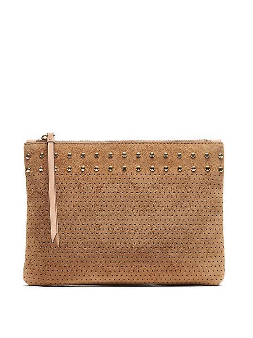 Banana Republic Small Stud Suede Zip Pouch Size One Size - Camel