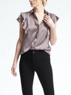 Banana Republic Womens Easy Care Flutter Sleeve Button Shirt - Gray Sky