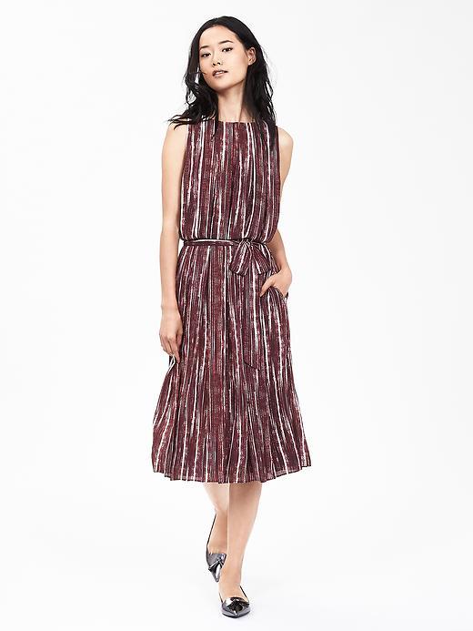 Banana Republic Womens Mixed Pleat Printed Midi Dress Size 0 Petite - Black Rose
