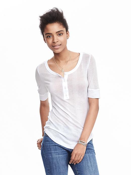 Banana Republic Long Sleeve Rib Knit Henley Size L - White