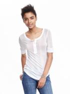 Banana Republic Long Sleeve Rib Knit Henley Size L - White