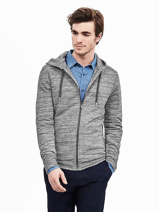 Banana Republic Mens Zip Sweater Hoodie Size L Tall - Gray Texture