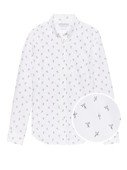 Banana Republic Mens Grant Slim-fit Luxe Poplin Bird Print Shirt Bird';s-eye View Size L