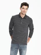 Banana Republic Mens Long Sleeve Stripe Pique Polo Size L Tall - Wood Ash