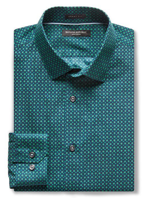 Banana Republic Mens Grant-fit Geo Print Non-iron Shirt Navy Star Size M
