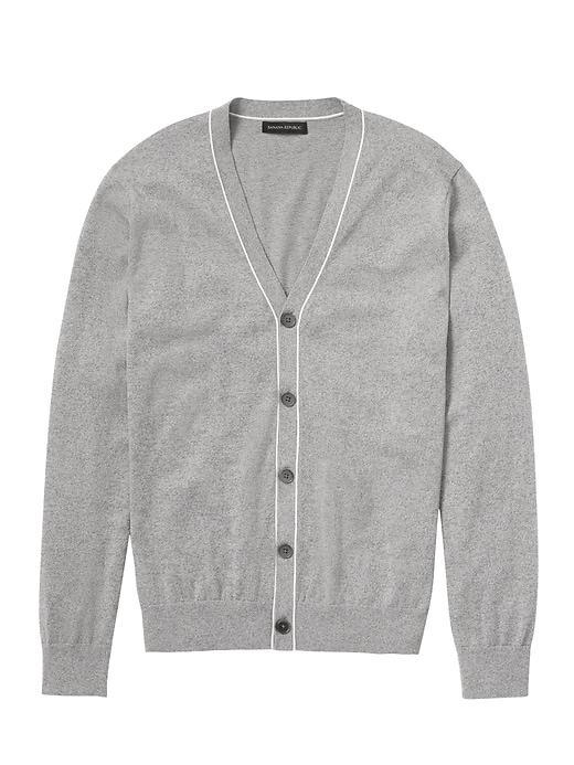 Banana Republic Mens Pima Cotton Cashmere Tipped Cardigan Sidewalk Gray Size M